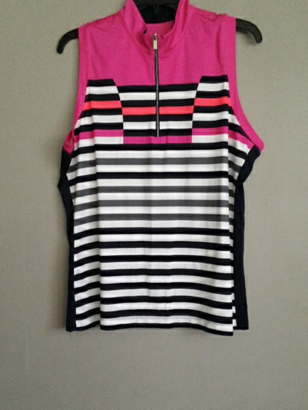 Tail White Label Sleeveless Pink & Black Striped Zip Mock Neck Top